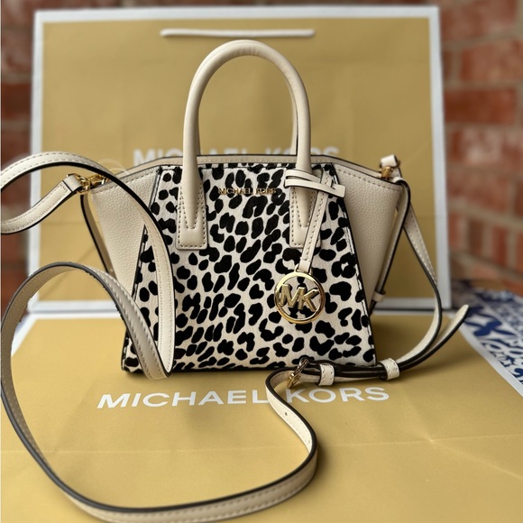 Michael Kors Avril XS Cheetah Print Calf Hair Leather Satchel Crossbody Bag - Picture 1 of 9